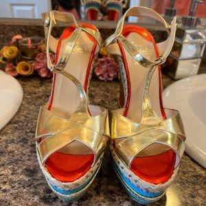 Christian louboutin wedges embroidered design